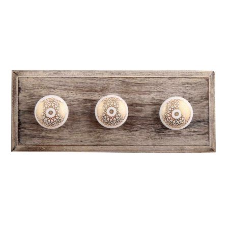 Golden Floral Pattern Flat Ceramic Wooden Hooks